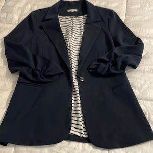 41 Hawthorne XL Navy knit blazer Ruched sleeves & striped lining Stitch Fix